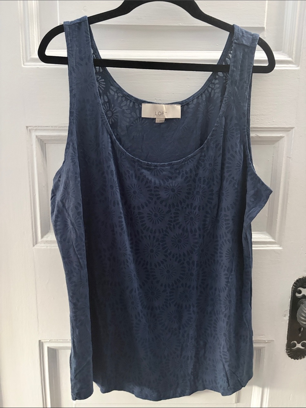 LOFT Dusty Blue Floral Burnout Scoop Tank lightweight